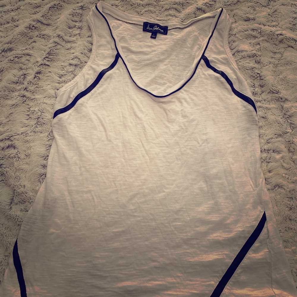Sam Edelman tank top with black leather piping/trim.